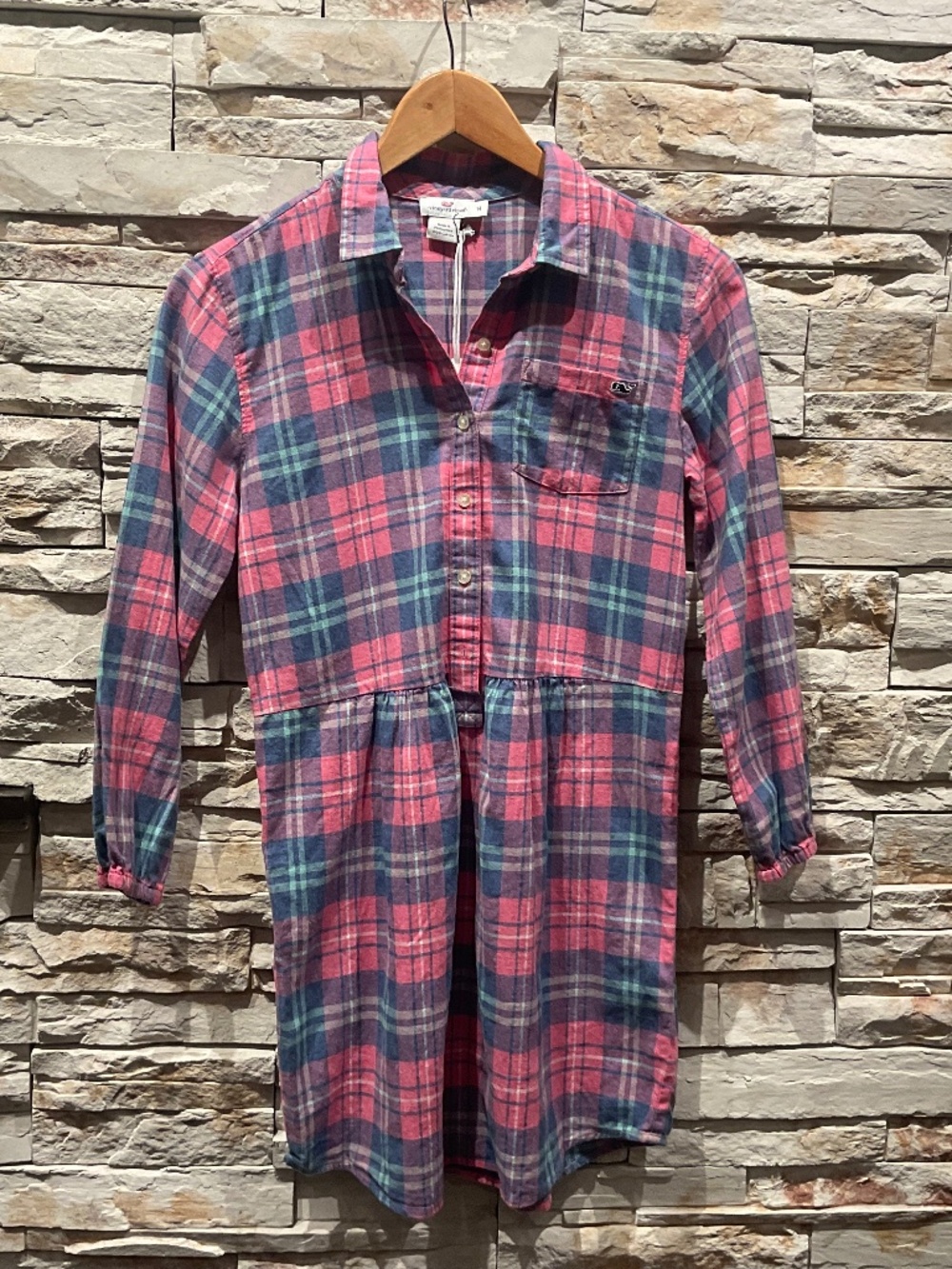 Vineyard Vines  Girls Flannel Plaid Dress, Size 14, Color Pink/ Purple